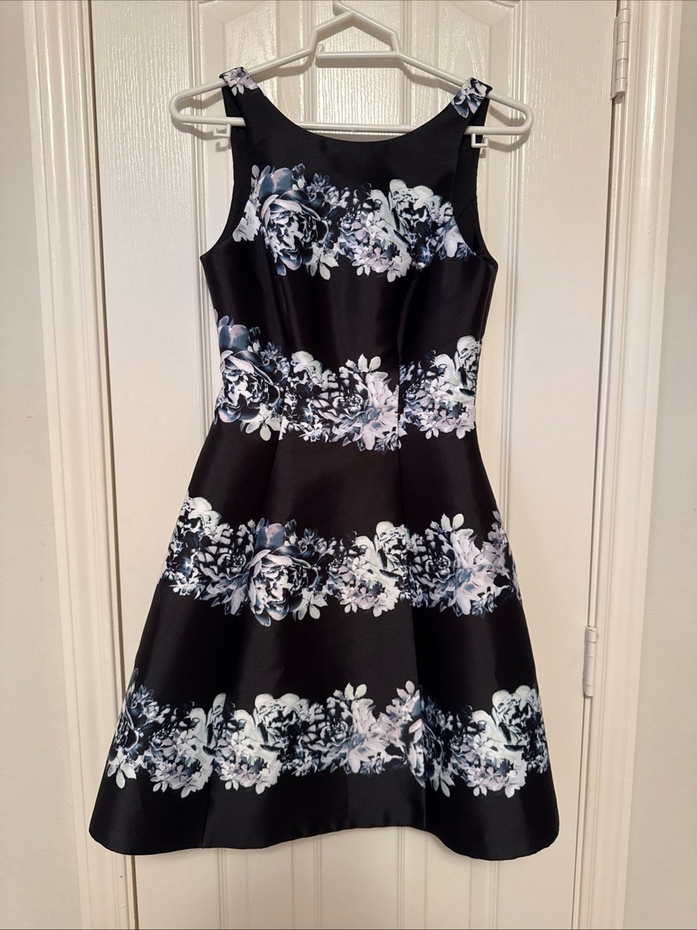 Coast Black Floral Dress with White & Blue Print